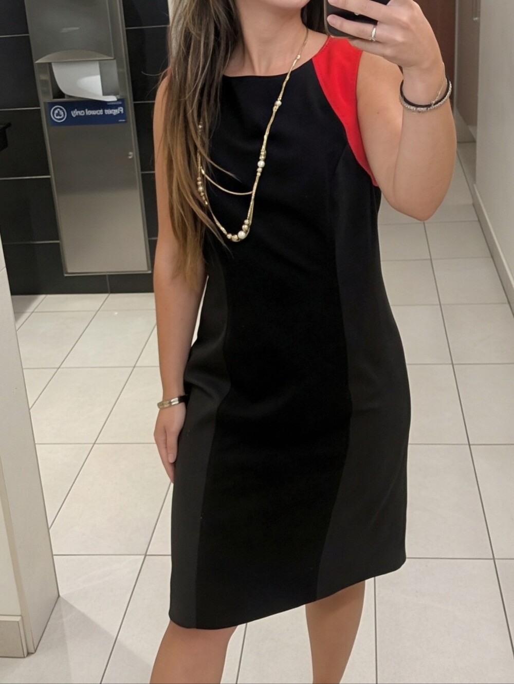 Black Sheath Dress with Red Shoulder Accent By Arvida